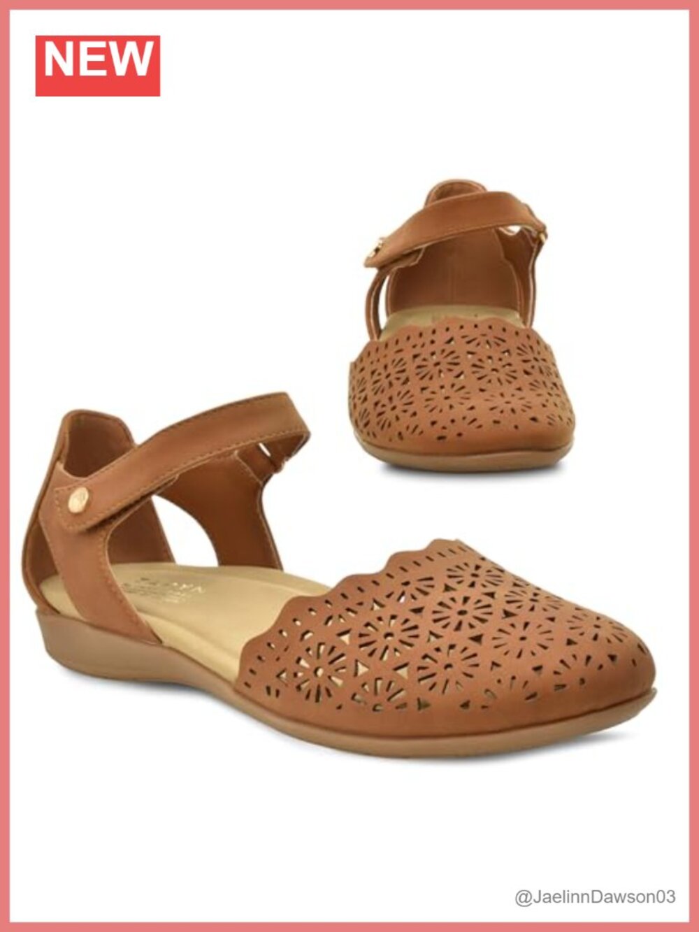 Closed Toe Sandals for Women, Wide Toe, Flat Heel, Hook and Loop Strap, Faux
